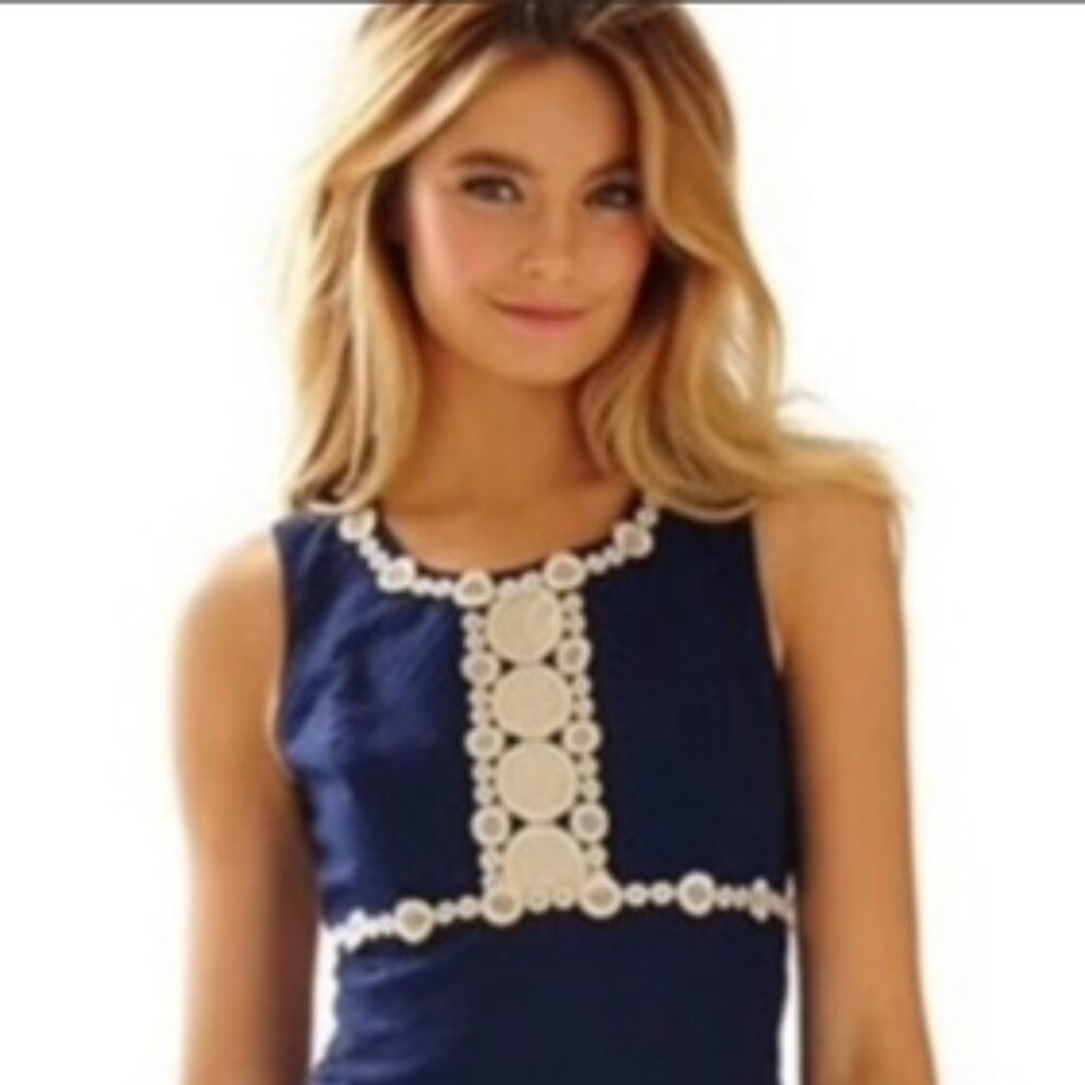 Lilly Pulitzer Rosie Lace Detail Shift Dress, True Navy, MSRP $198.  sz 6 - Picture 5 of 10